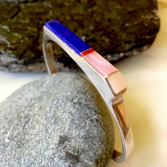 Native American Jewelry - Vintage Navajo Native American Lapis and Mother of Pearl Bracelet